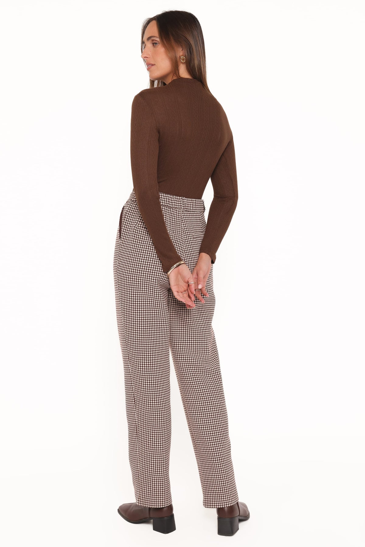 Petal and Pup USA BOTTOMS Jessie Straight Leg Trouser Pants - Brown Houndstooth