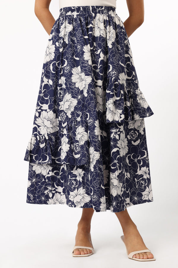 Petal and Pup USA BOTTOMS Josephine Tiered Midi Skirt - Navy