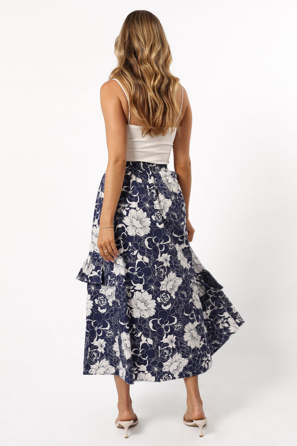 Petal and Pup USA BOTTOMS Josephine Tiered Midi Skirt - Navy