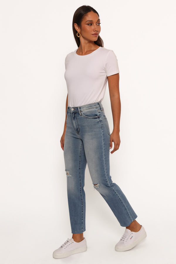 Petal and Pup USA BOTTOMS Just Black Distressed Slim Leg Jean - Light Denim