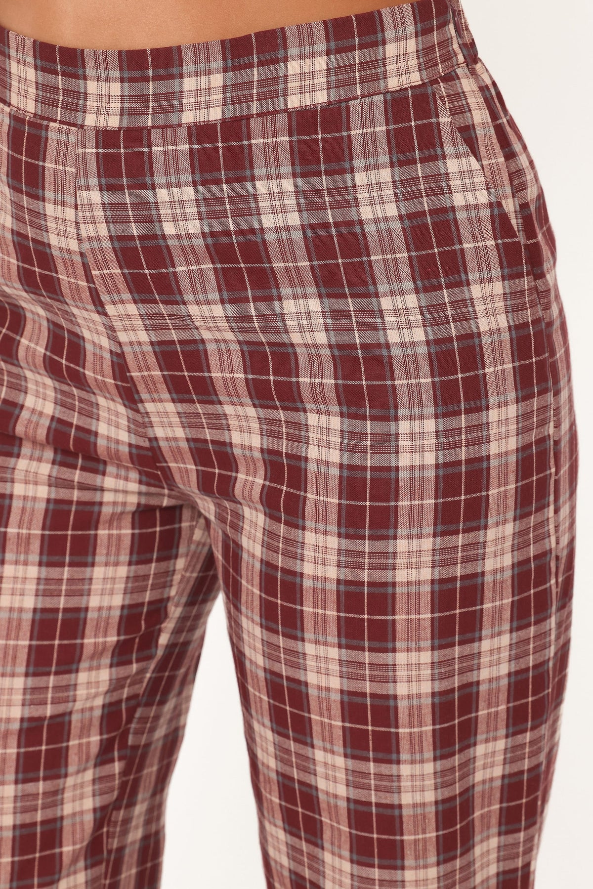 Petal and Pup USA BOTTOMS Kaelia Frill Hem Straight Pant - Burgundy Plaid