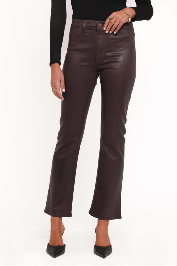 Petal and Pup USA BOTTOMS Kalindi Coated Cropped Bootcut Jean - Espresso