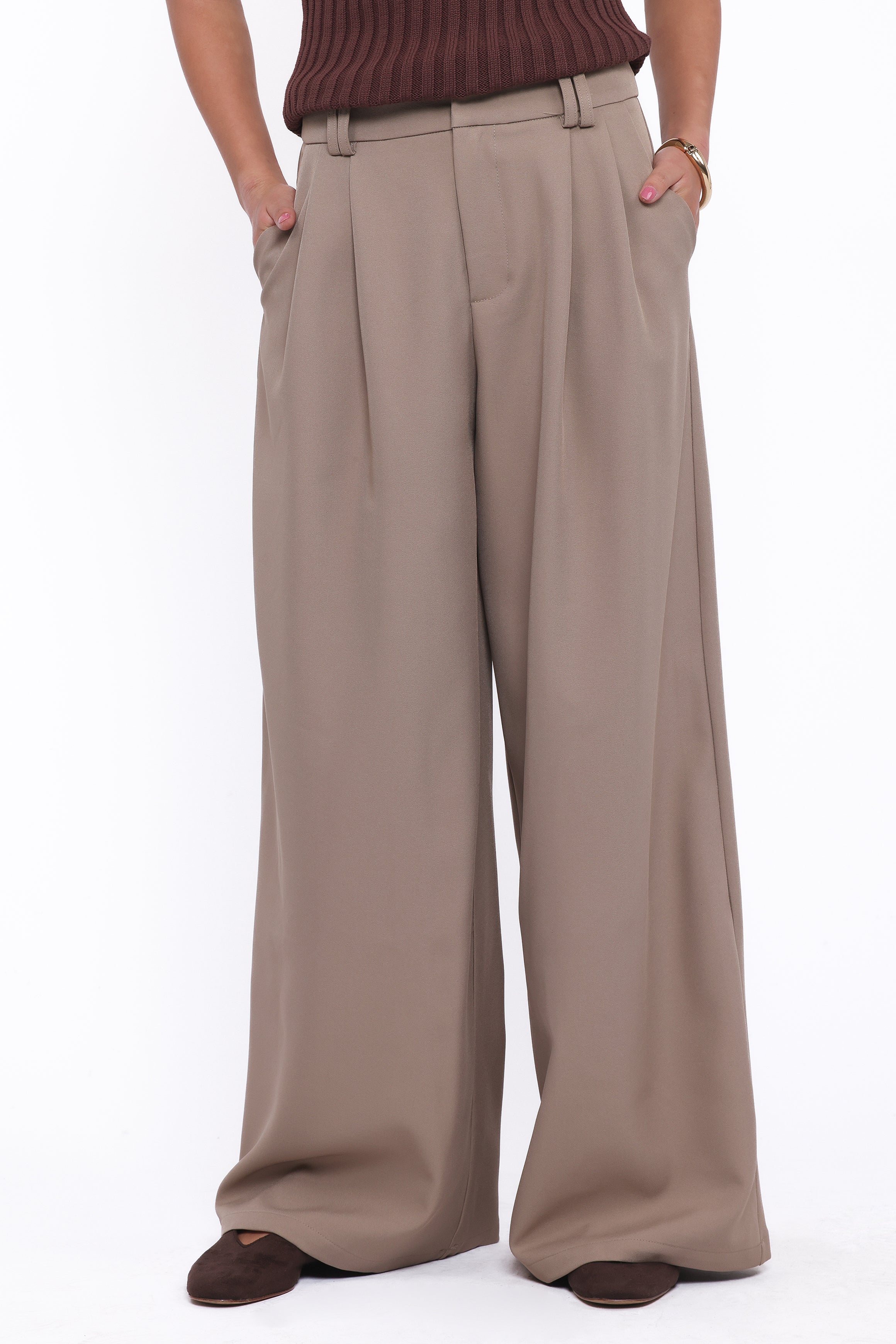 Petal and Pup USA BOTTOMS Kathryn Wide Leg Pant - Beige