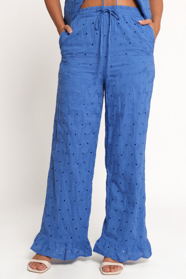 Petal and Pup USA BOTTOMS Katya Embroidered Pants - Cobalt (Hold for Amazon)