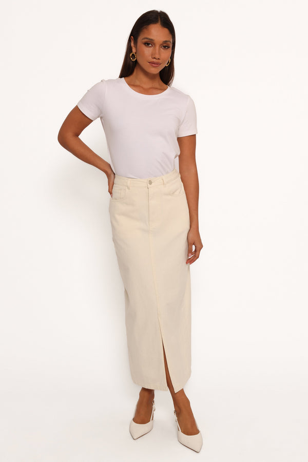 Petal and Pup USA BOTTOMS Kellen Corduroy Midi SKirt - Cream