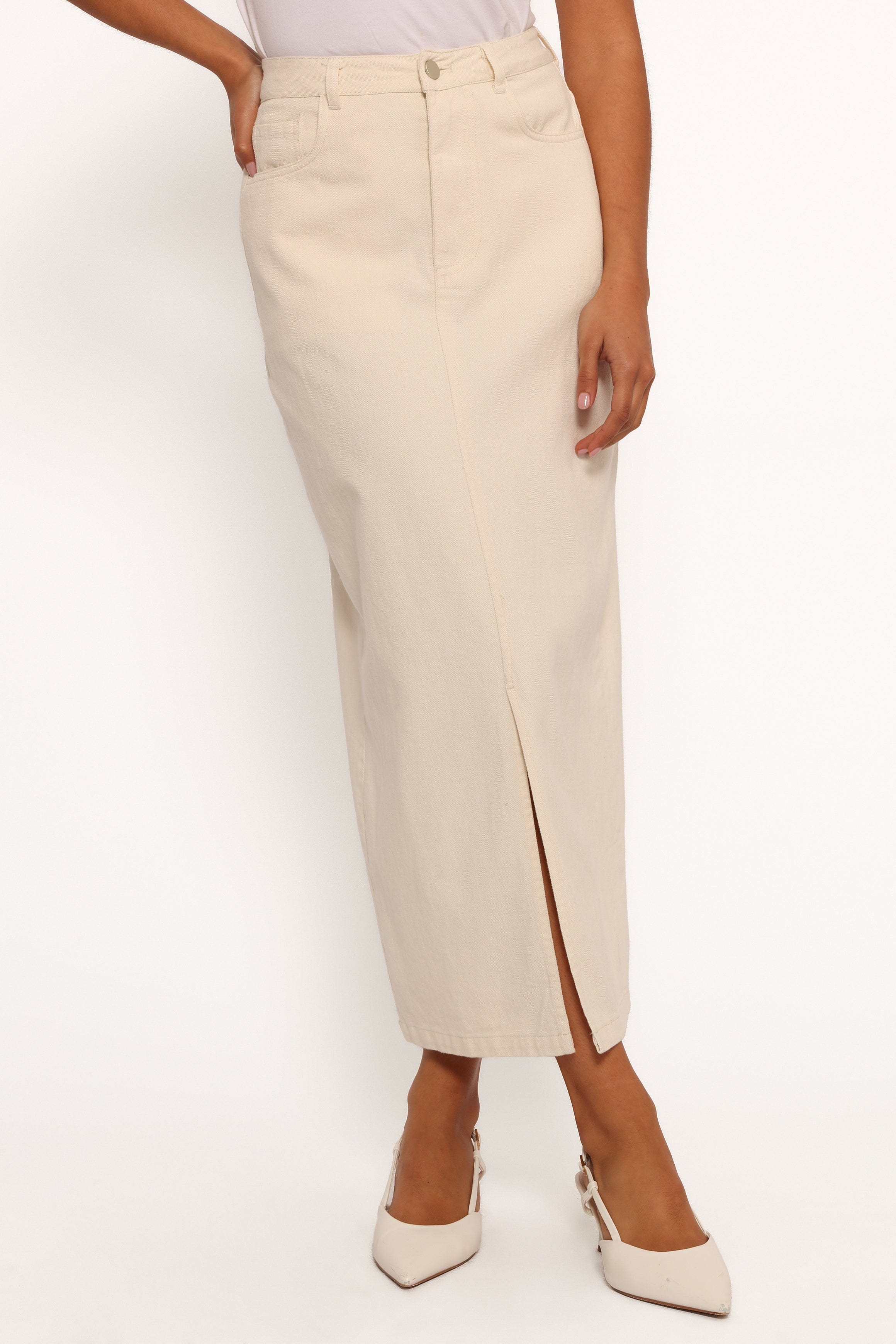 Kellen Corduroy Midi SKirt - Cream | Petal & Pup USA