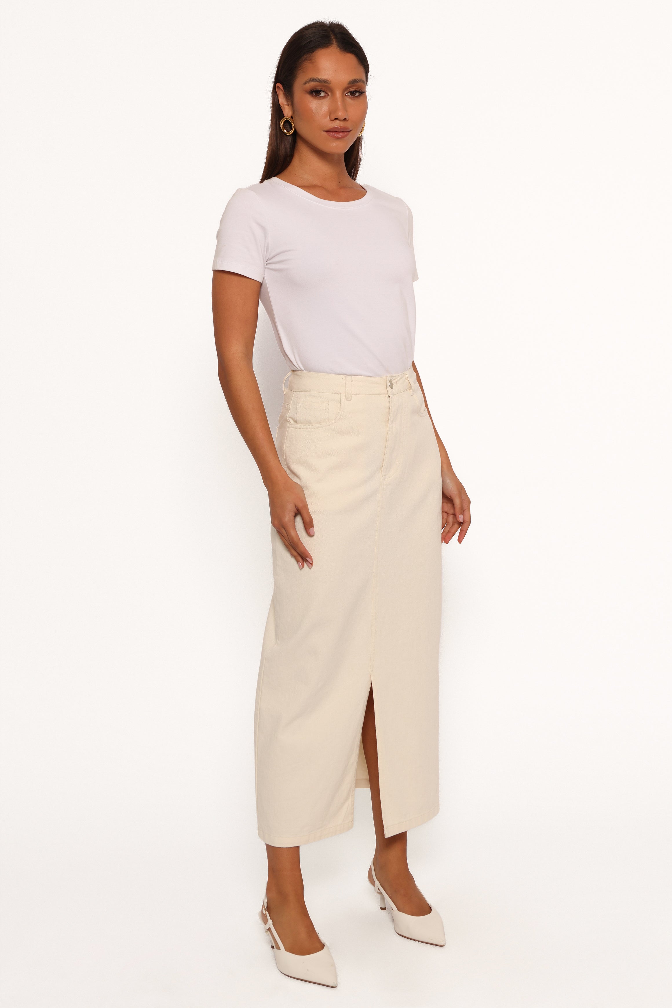 Petal and Pup USA BOTTOMS Kellen Corduroy Midi SKirt - Cream