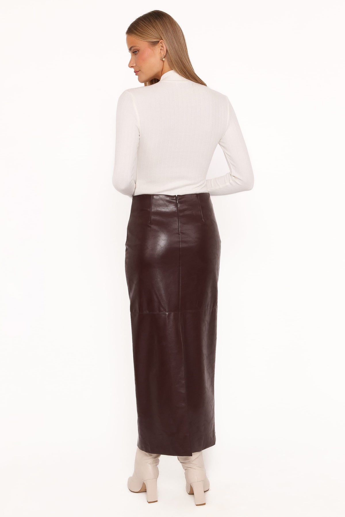 Petal and Pup USA BOTTOMS Koda Faux Leather Column Skirt - Burgundy