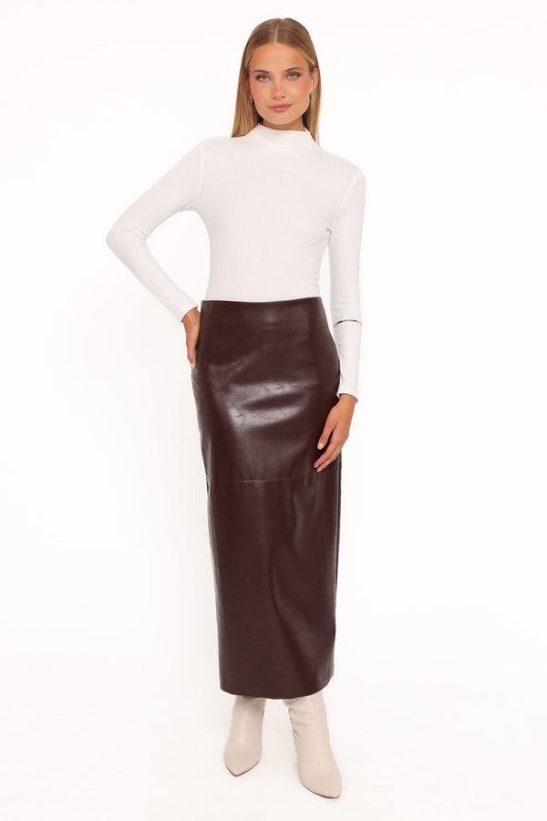 Petal and Pup USA BOTTOMS Koda Faux Leather Column Skirt - Burgundy