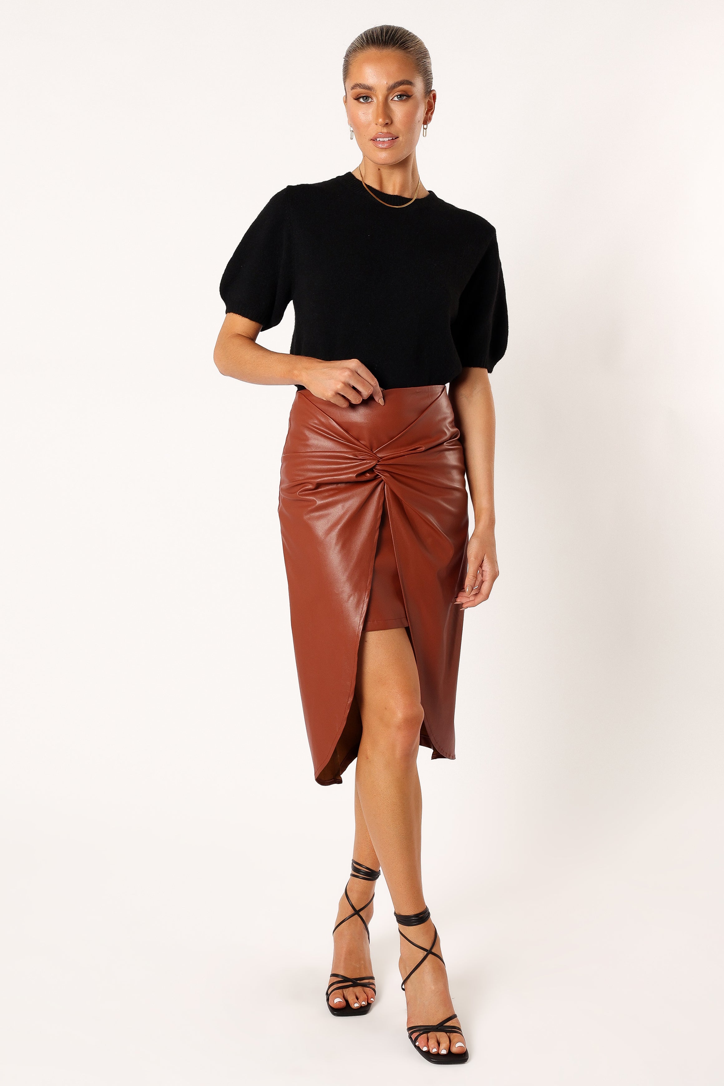 Kristy Vegan Leather Skirt - Brown | Petal & Pup USA