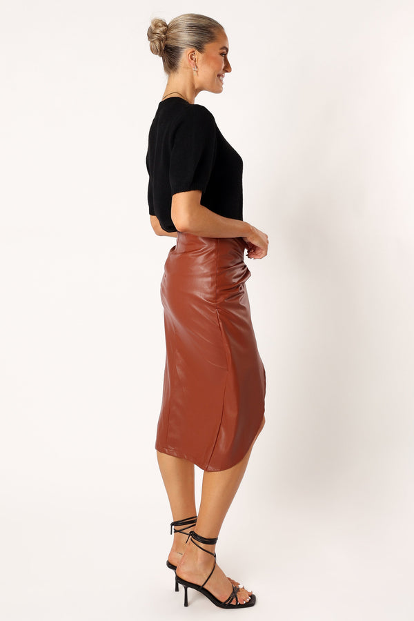 Petal and Pup USA BOTTOMS Kristy Vegan Leather Skirt - Brown