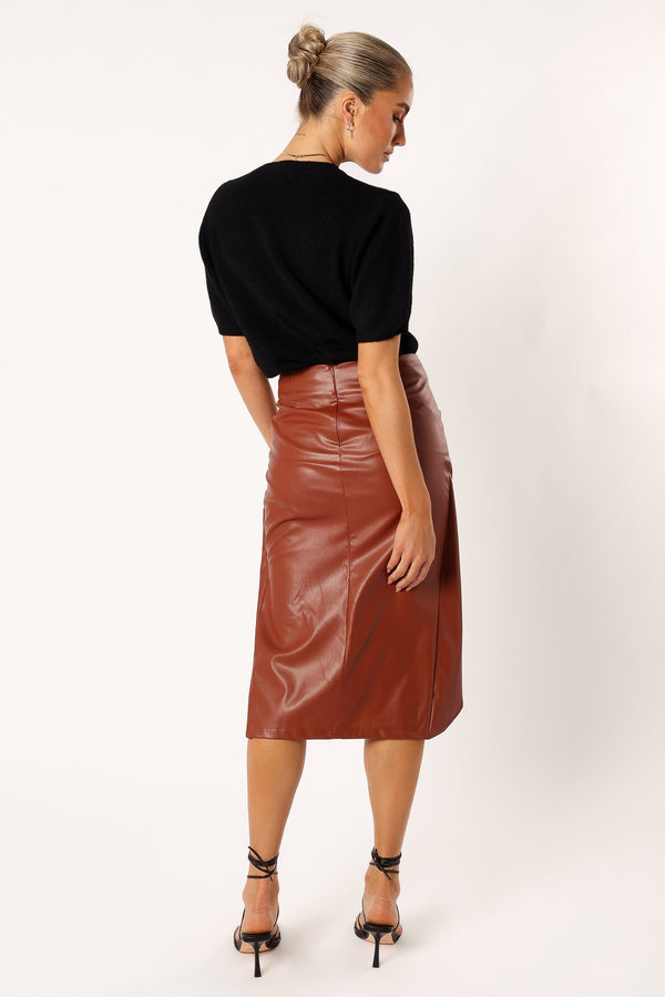 Petal and Pup USA BOTTOMS Kristy Vegan Leather Skirt - Brown