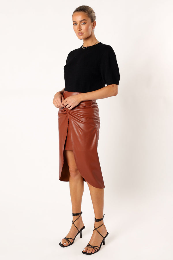 Petal and Pup USA BOTTOMS Kristy Vegan Leather Skirt - Brown