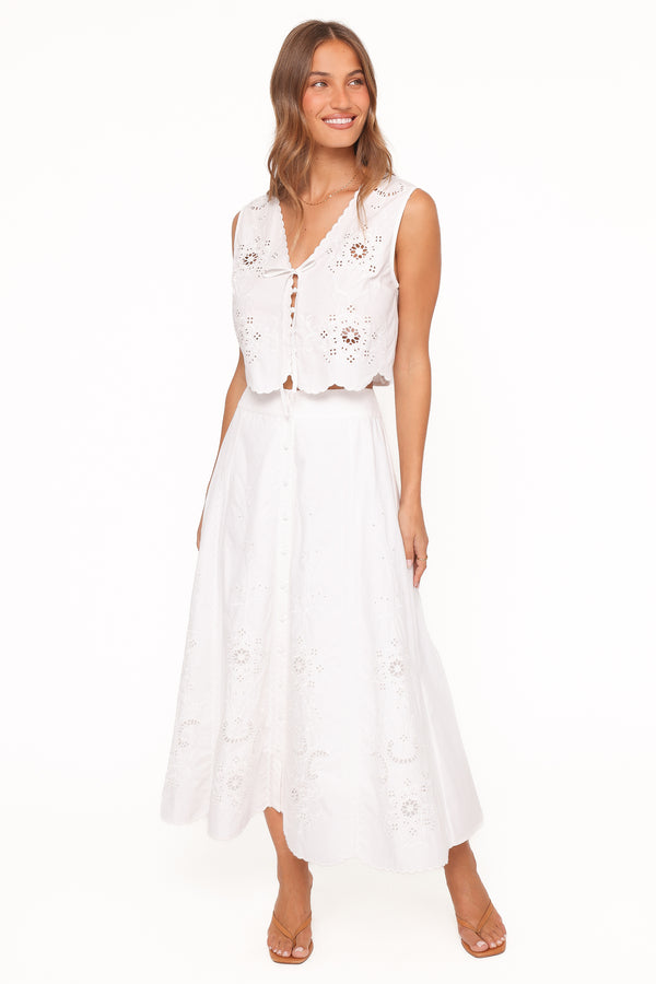 Petal and Pup USA BOTTOMS Kye Midi Skirt - White Broderie