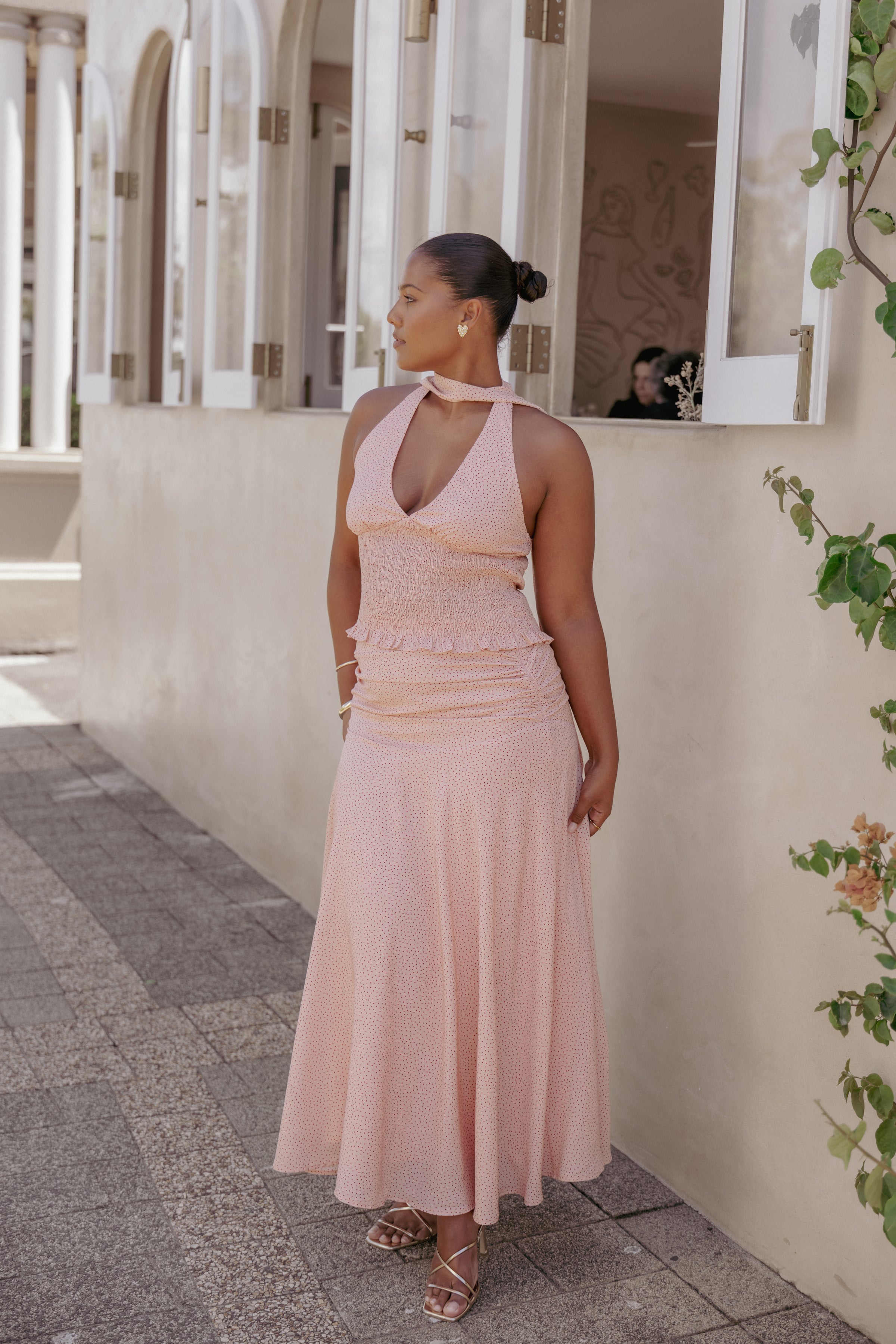 Petal and Pup USA BOTTOMS Lacy Maxi Skirt - Peach Polka Dot