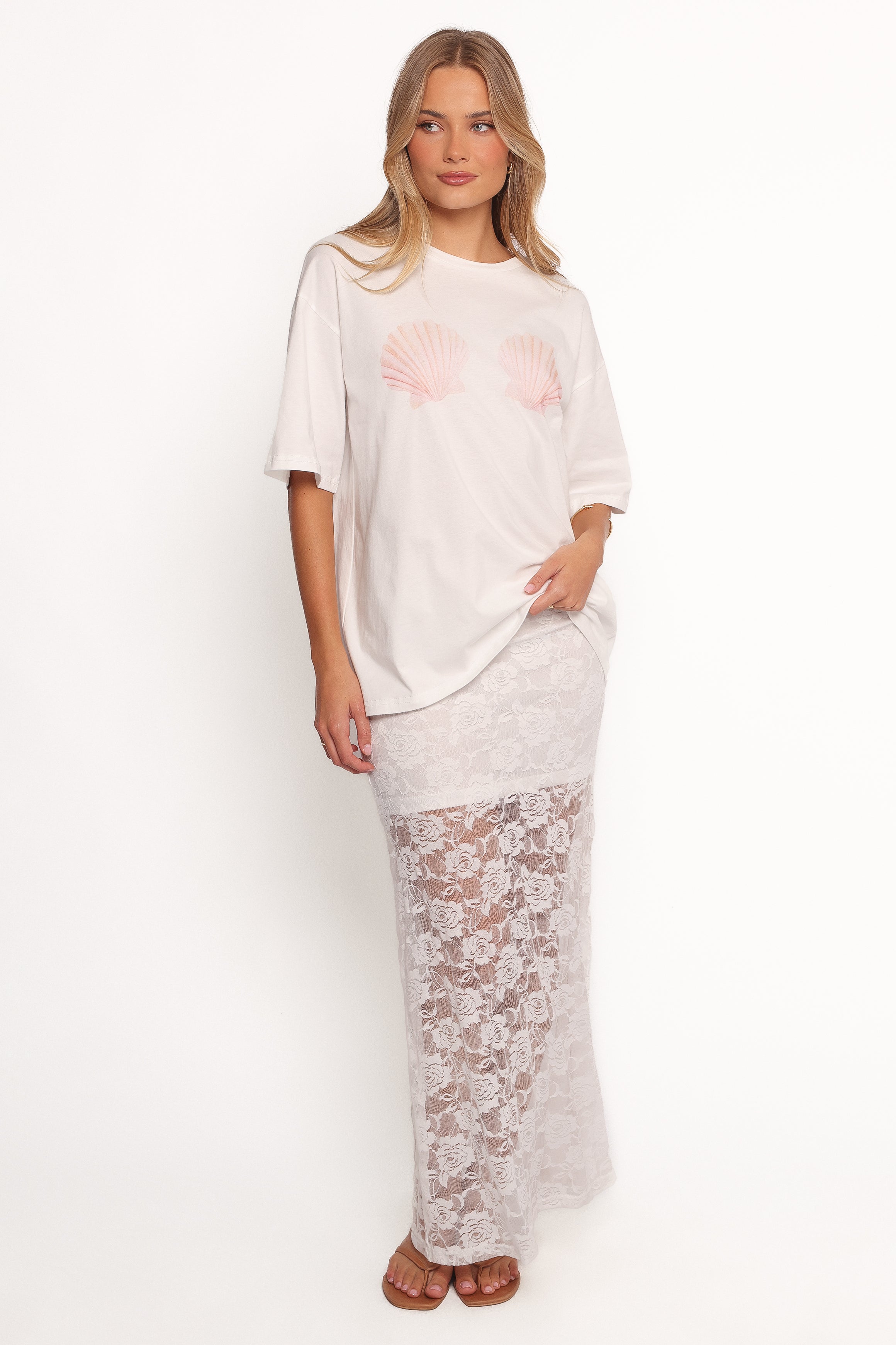 Petal and Pup USA BOTTOMS Laken Sheer Lace Maxi Skirt - White