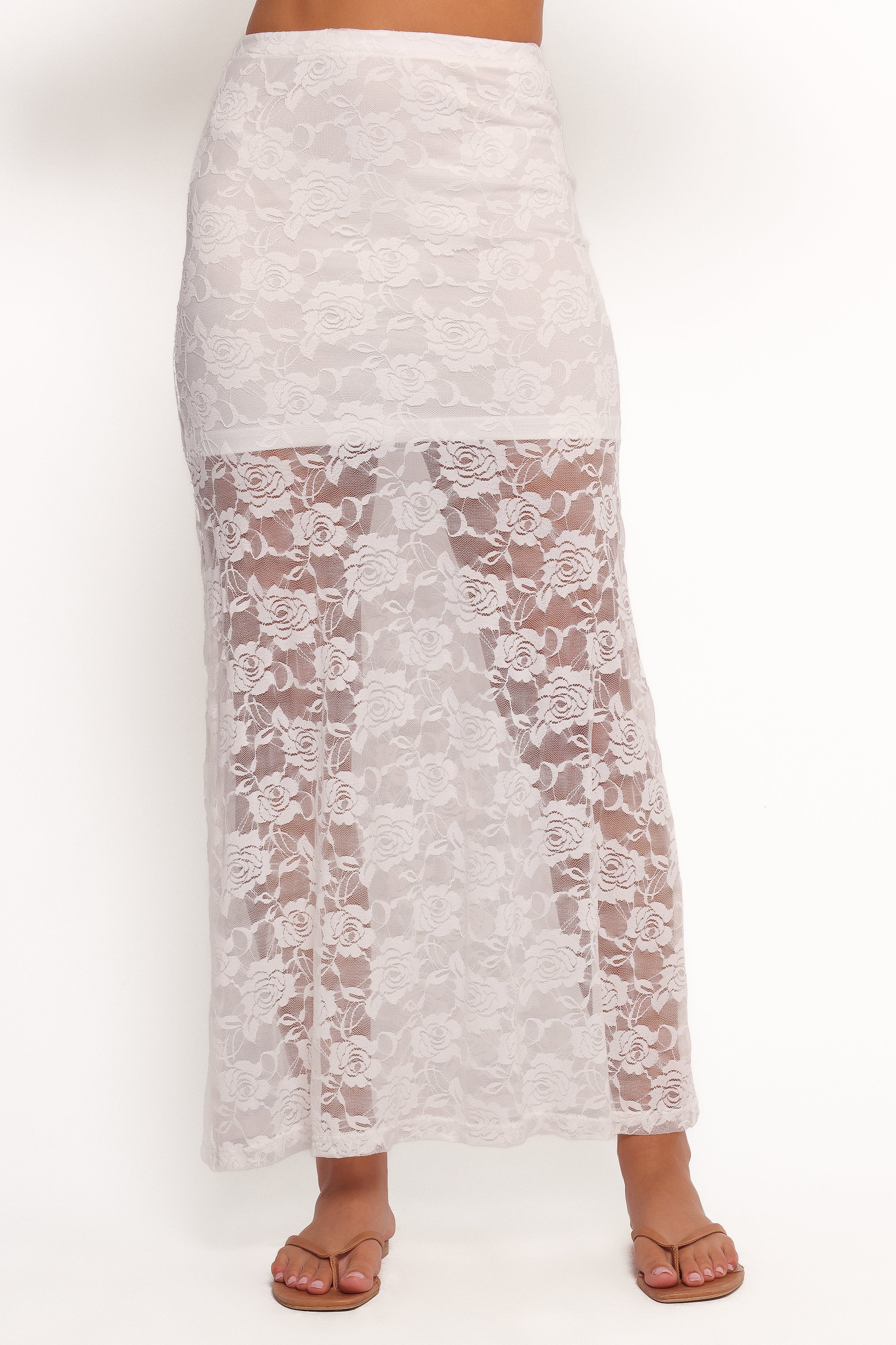 Petal and Pup USA BOTTOMS Laken Sheer Lace Maxi Skirt - White
