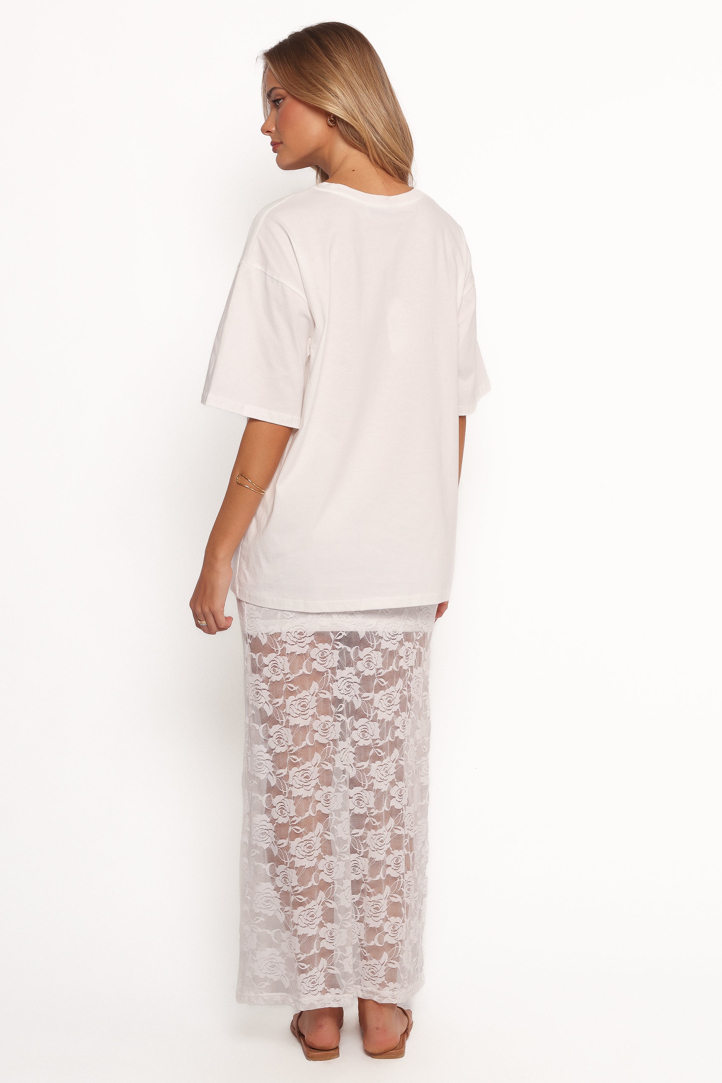 Petal and Pup USA BOTTOMS Laken Sheer Lace Maxi Skirt - White