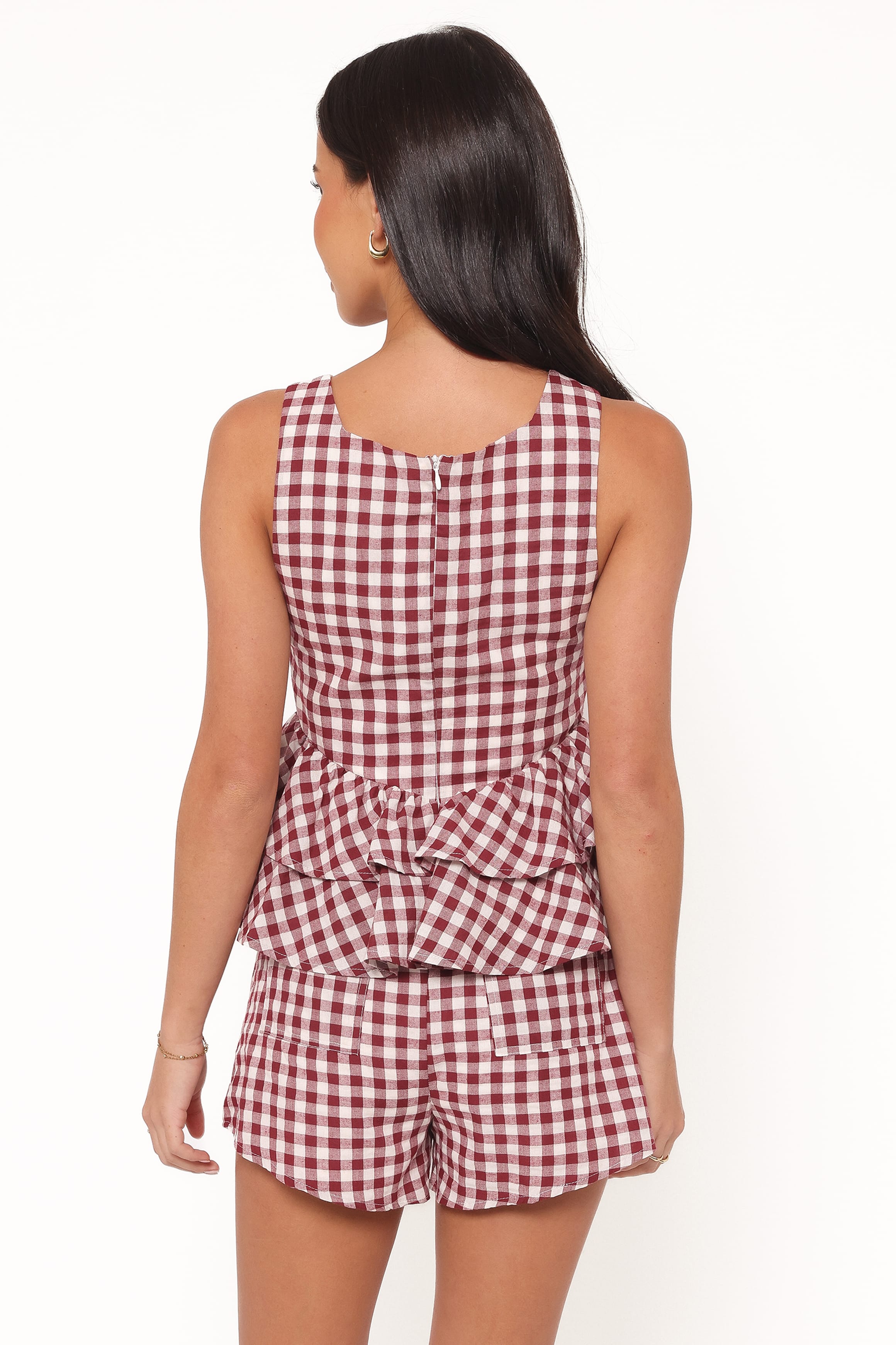 Petal and Pup USA BOTTOMS Landon Fitted Shorts - Burgundy Gingham