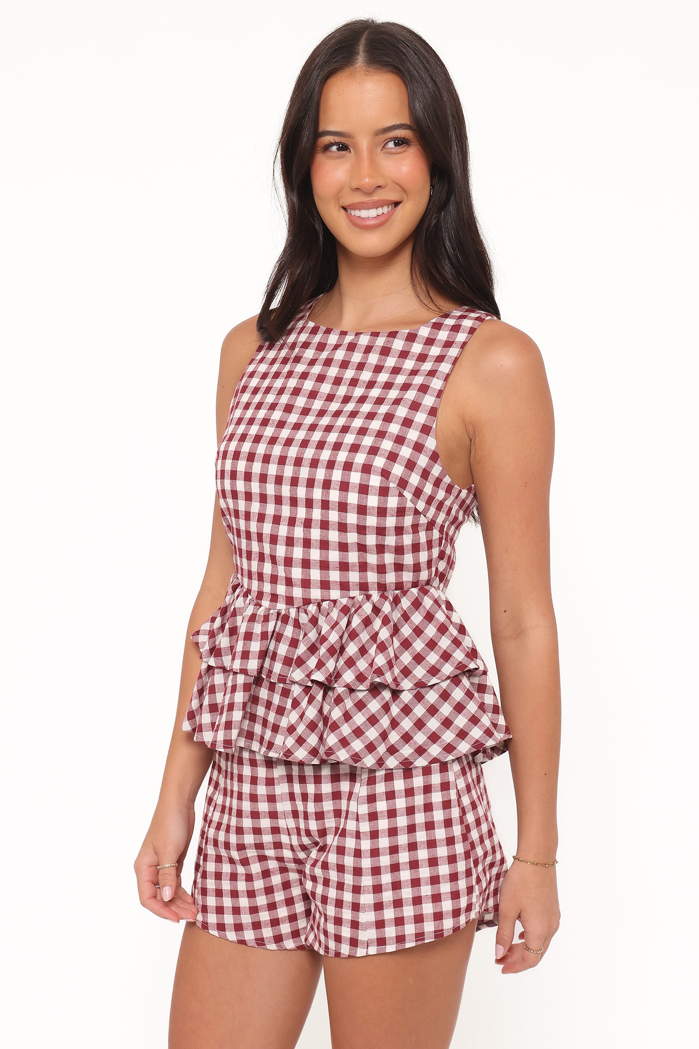 Petal and Pup USA BOTTOMS Landon Fitted Shorts - Burgundy Gingham