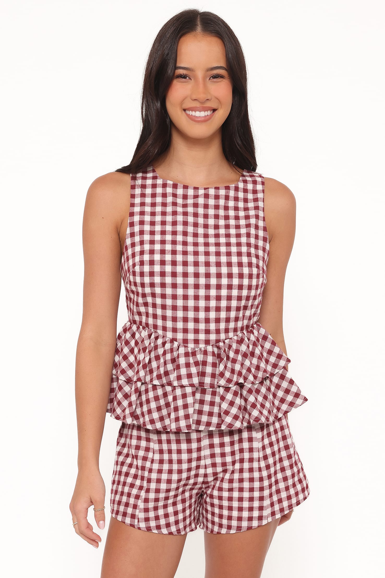 Petal and Pup USA BOTTOMS Landon Fitted Shorts - Burgundy Gingham