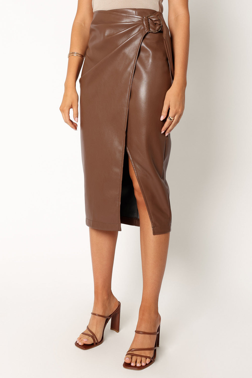 Petal and Pup USA BOTTOMS Landry Faux Leather Skirt - Brown