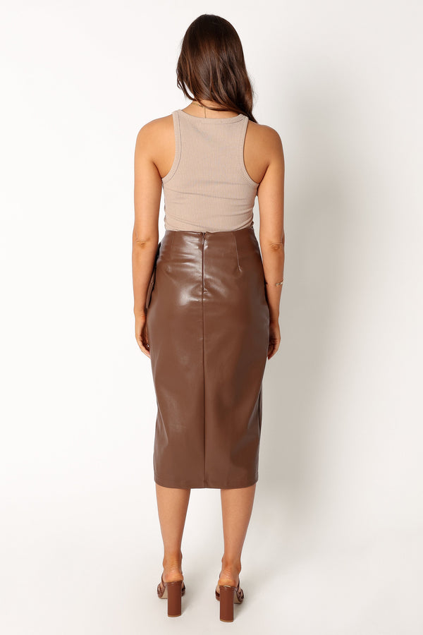 Petal and Pup USA BOTTOMS Landry Faux Leather Skirt - Brown