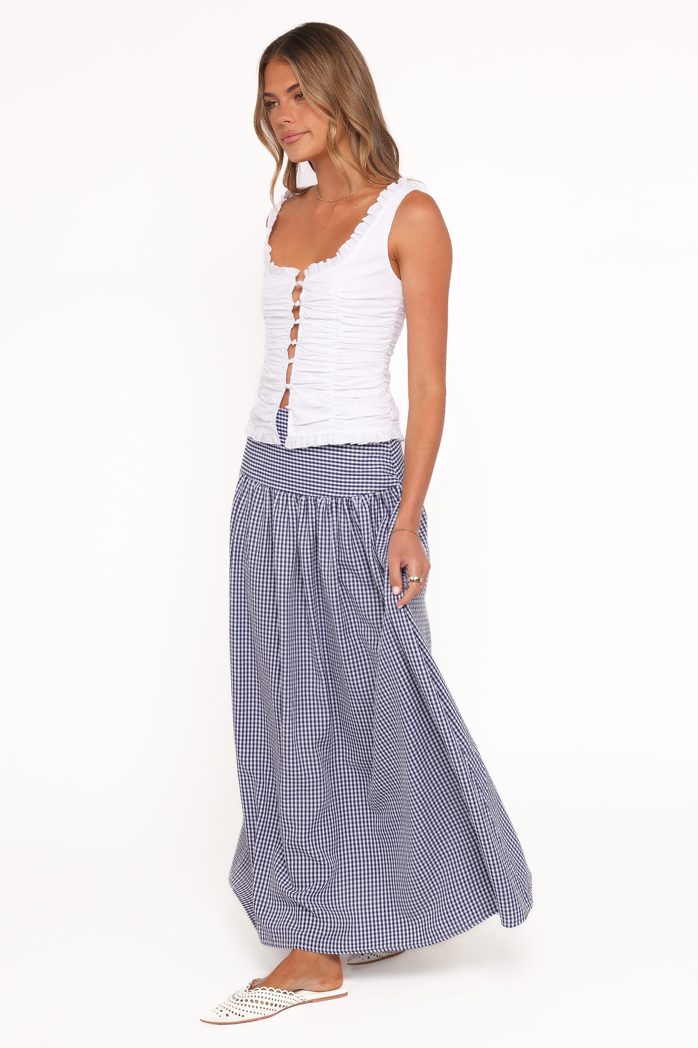 Petal and Pup USA BOTTOMS Laurita Maxi Skirt - Navy Gingham