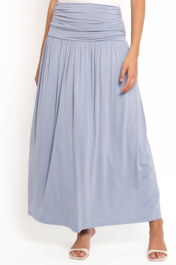 Petal and Pup USA BOTTOMS Lavia Ruched Knit Maxi Skirt - Soft Blue (Hold for Rack)