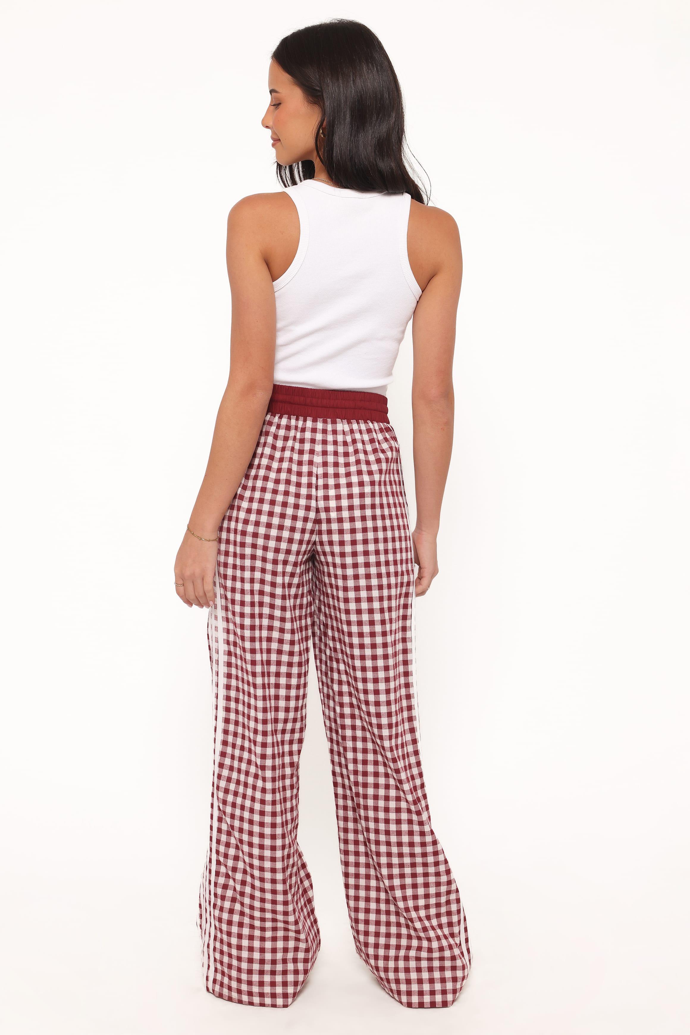 Petal and Pup USA BOTTOMS Lawson Track Pants - Burgundy Gingham