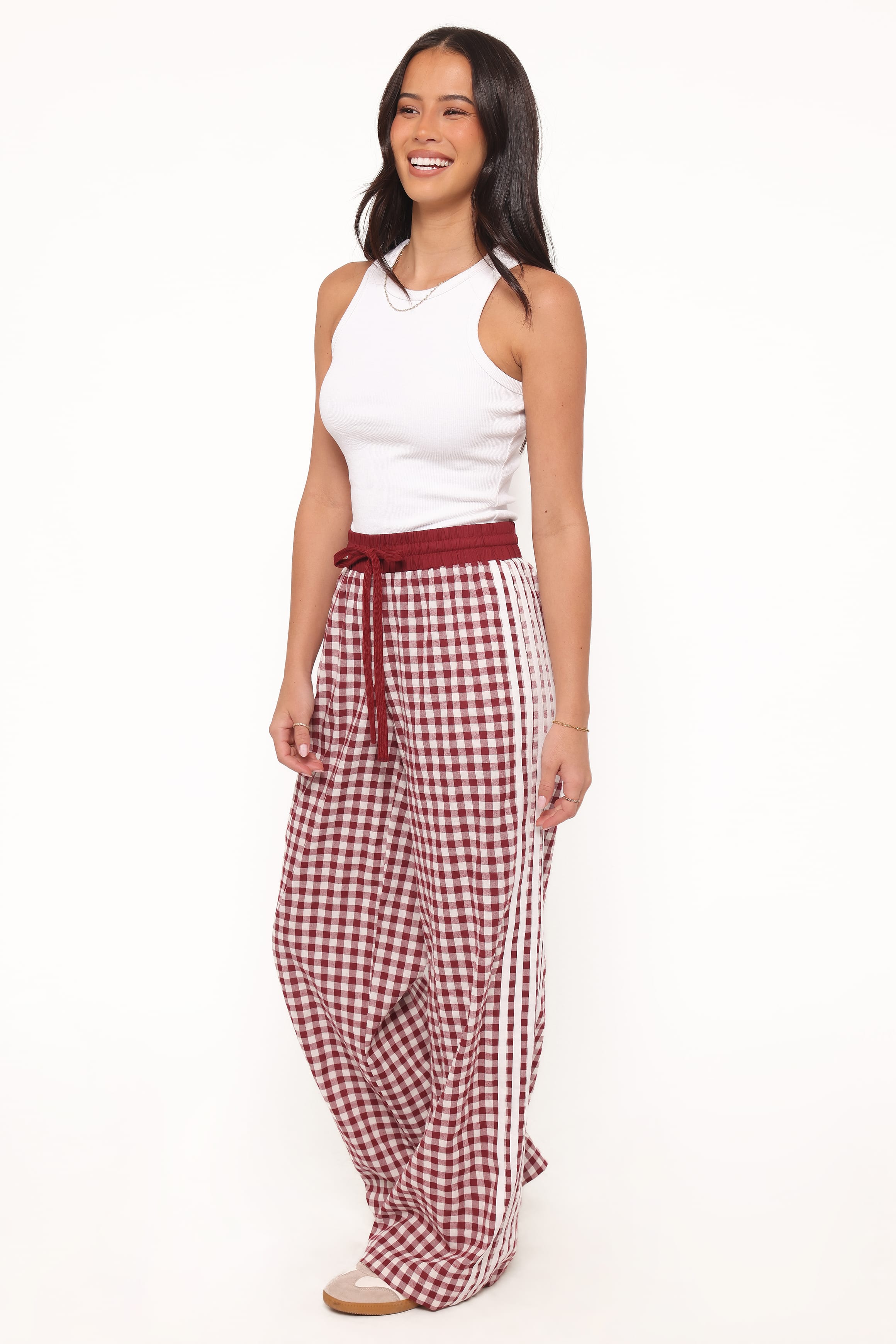 Petal and Pup USA BOTTOMS Lawson Track Pants - Burgundy Gingham