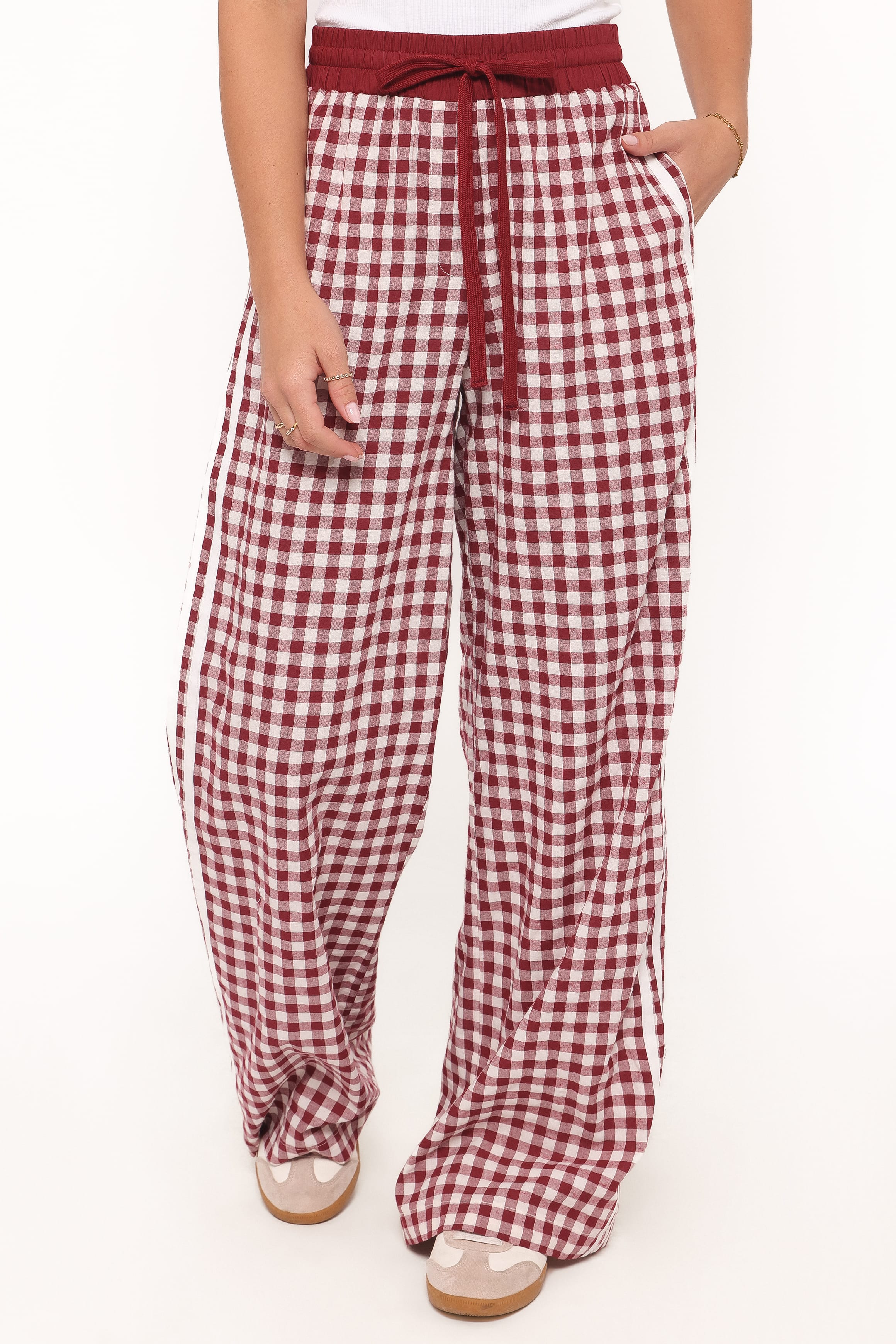 Petal and Pup USA BOTTOMS Lawson Track Pants - Burgundy Gingham