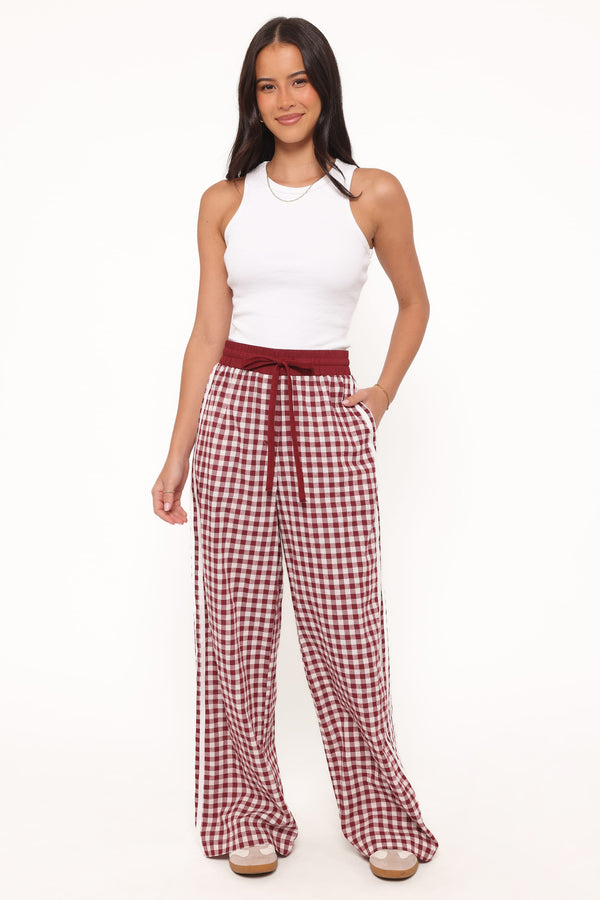 Petal and Pup USA BOTTOMS Lawson Track Pants - Burgundy Gingham