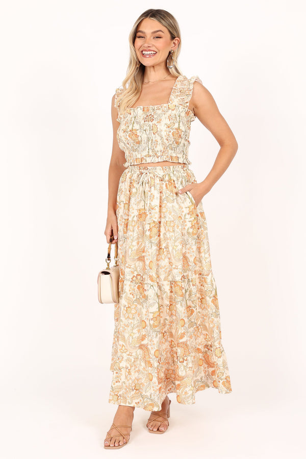 Petal and Pup USA BOTTOMS Leo Maxi Skirt - Tan Floral