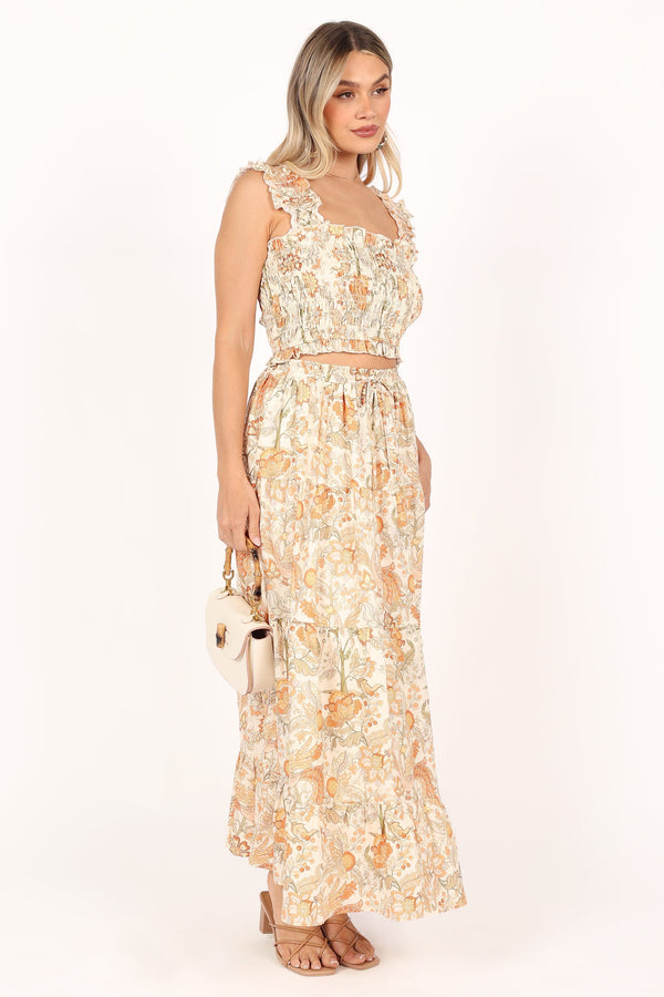 Petal and Pup USA BOTTOMS Leo Maxi Skirt - Tan Floral