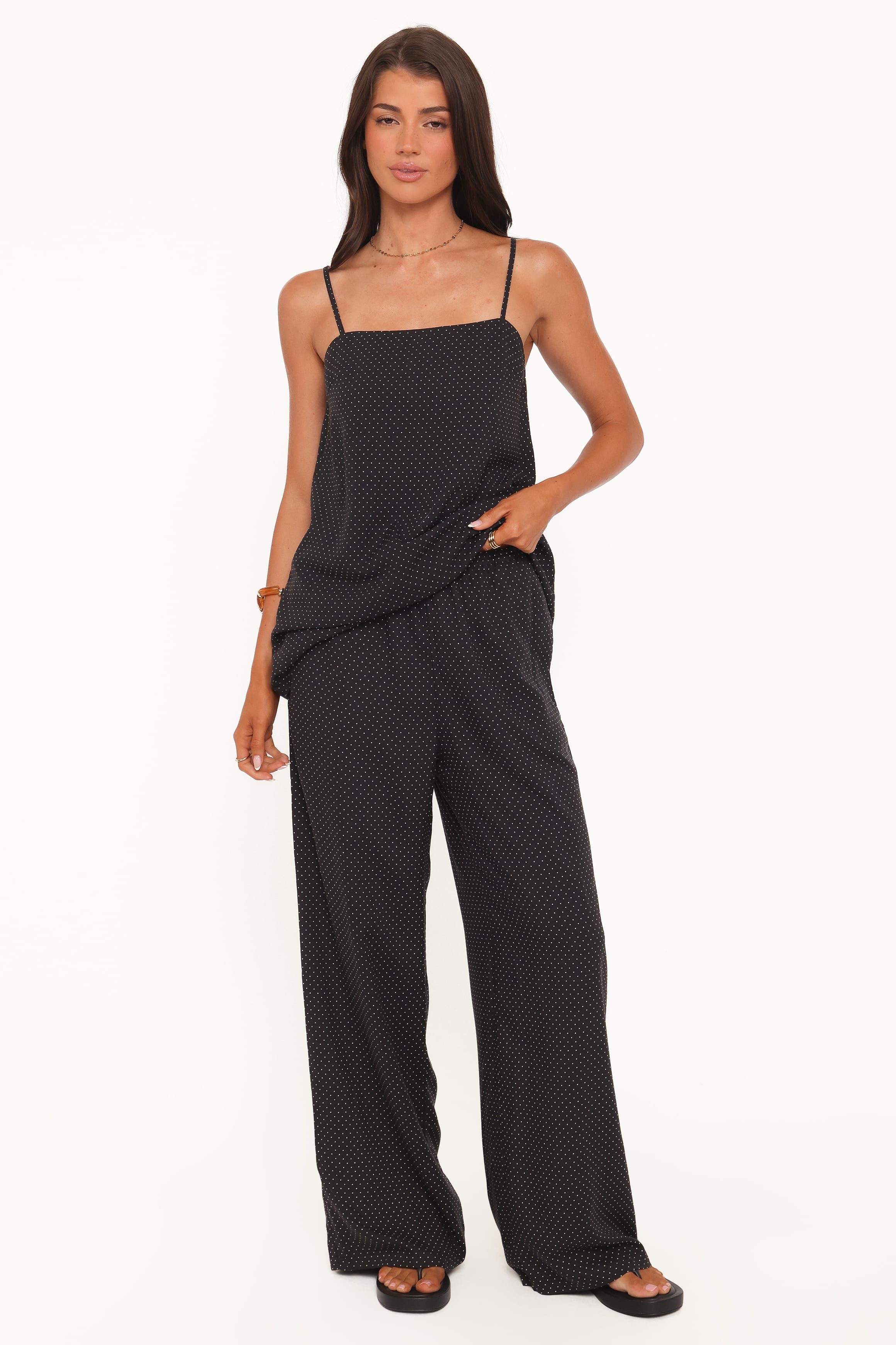 Petal and Pup USA BOTTOMS Lexi Elastic Waist Pant - Black Polkadot