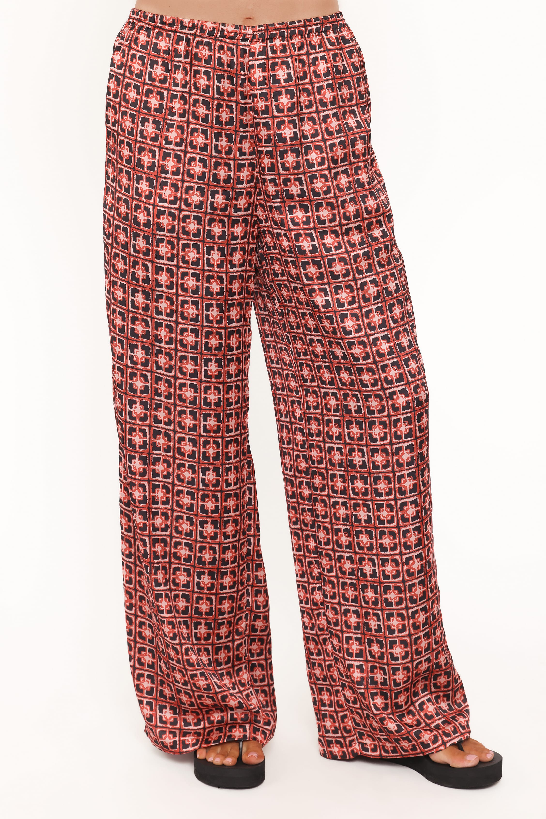 Petal and Pup USA BOTTOMS Lexi Elastic Waist Pant - Red Geometric