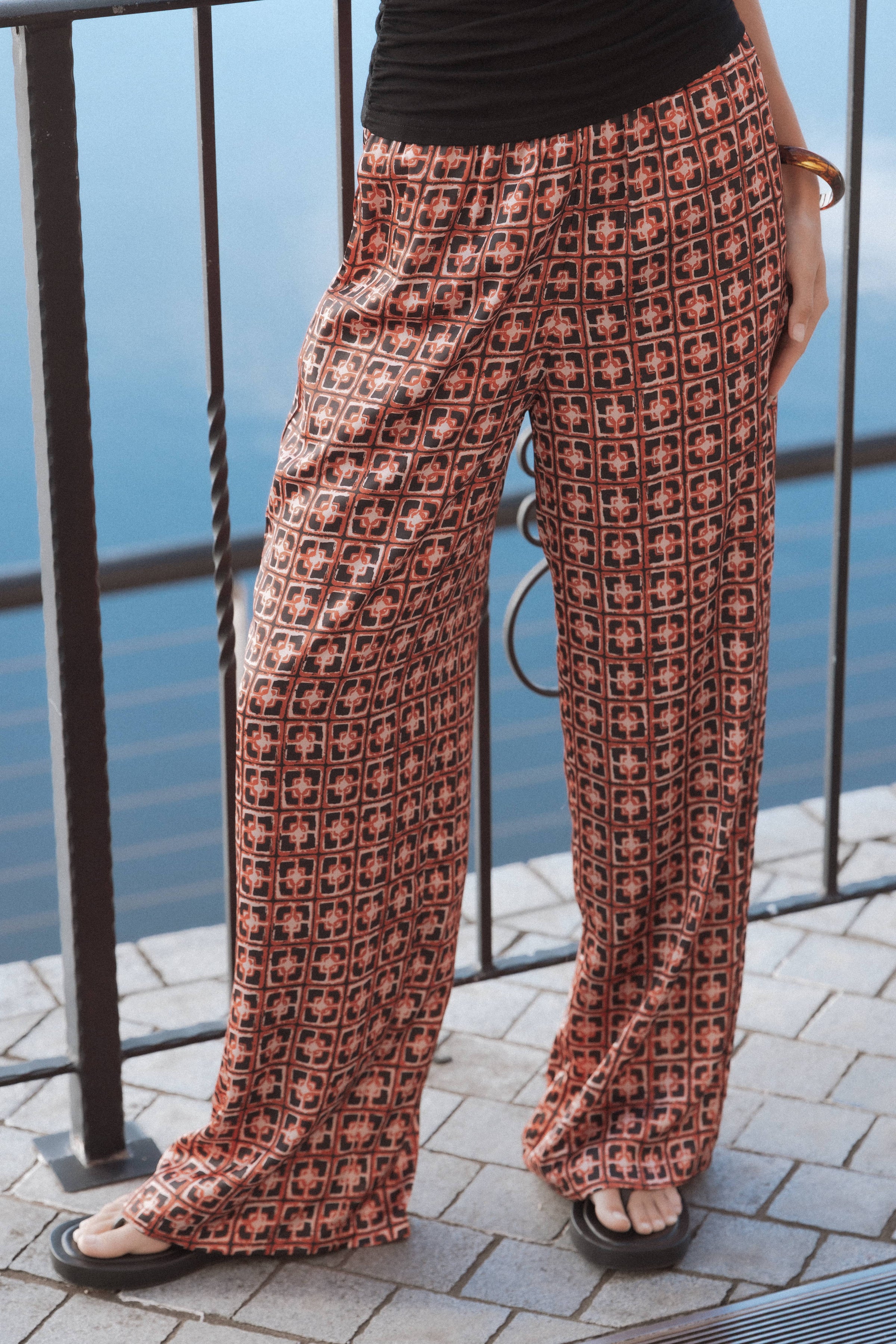 Petal and Pup USA BOTTOMS Lexi Elastic Waist Pant - Red Geometric