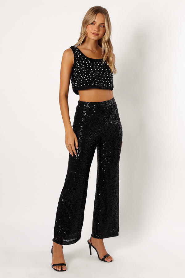 Petal and Pup USA BOTTOMS Lilianna Sequin Flare Pant - Black