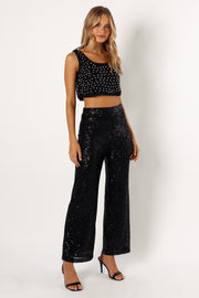 Petal and Pup USA BOTTOMS Lilianna Sequin Flare Pant - Black