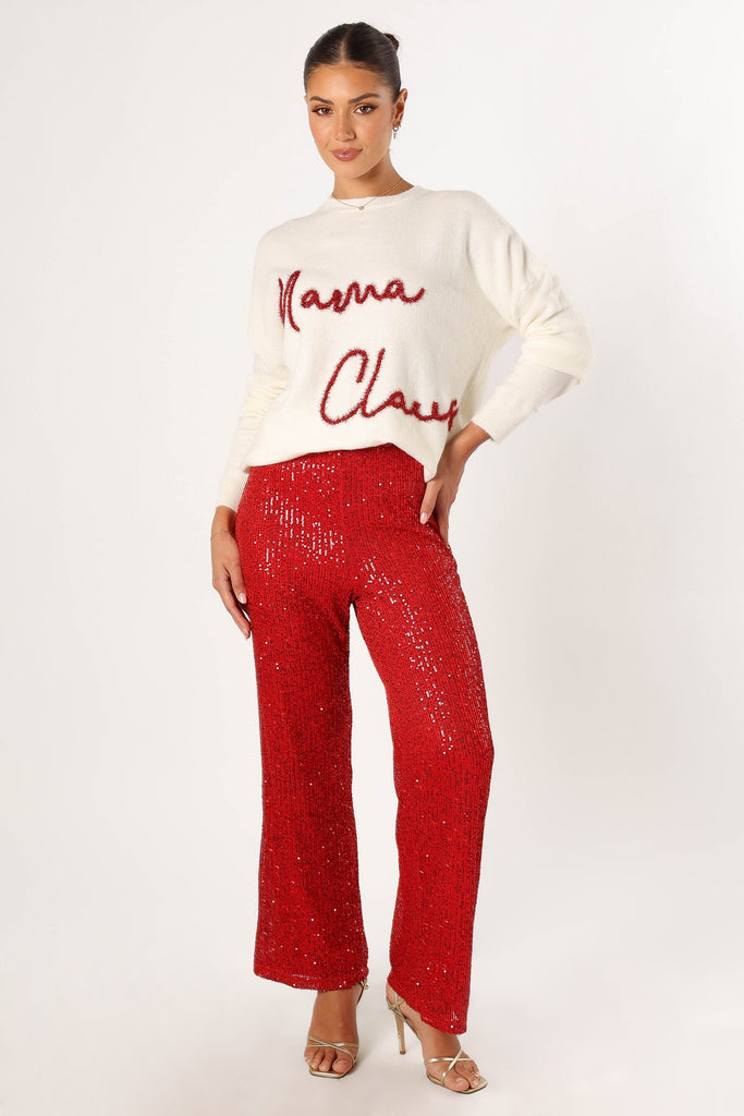 Daisy Sequin Velvet Kickflare Trousers Red