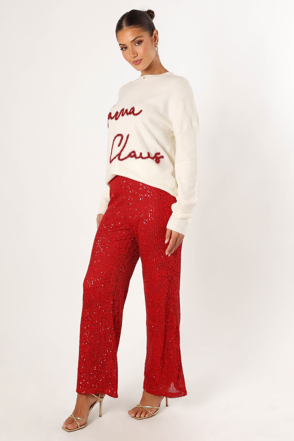 Petal and Pup USA BOTTOMS Lilianna Sequin Flare Pant - Red