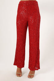Petal and Pup USA BOTTOMS Lilianna Sequin Flare Pant - Red