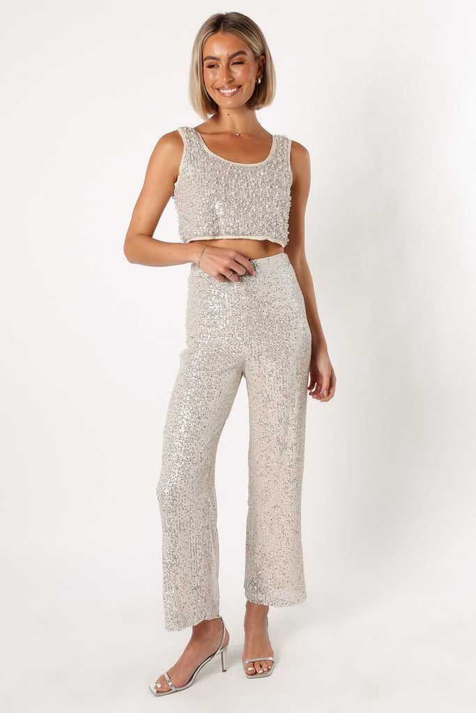 Mango sequin flare trousers in silver | ASOS