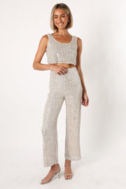 Petal and Pup USA BOTTOMS Lilianna Sequin Flare Pant - Silver