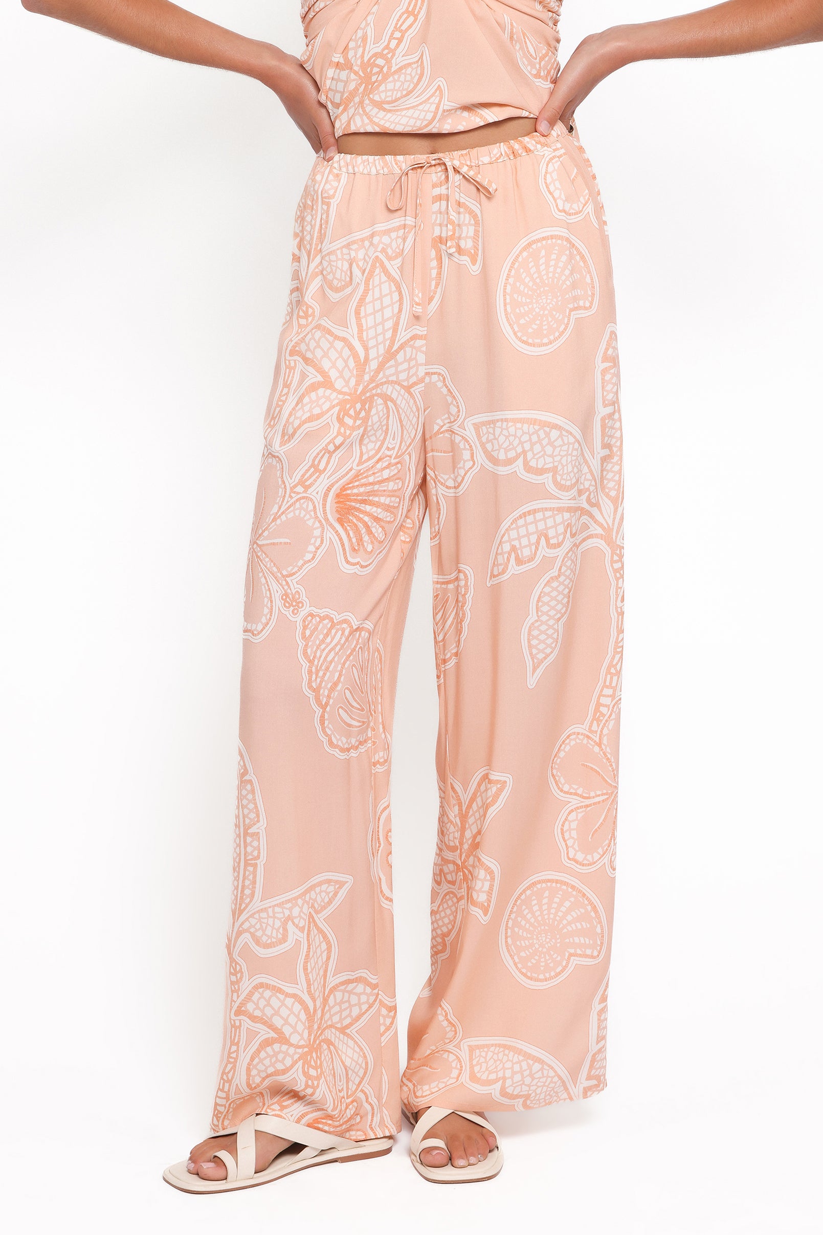 Petal and Pup USA BOTTOMS Lira Tie Waist Pant - Peach Floral