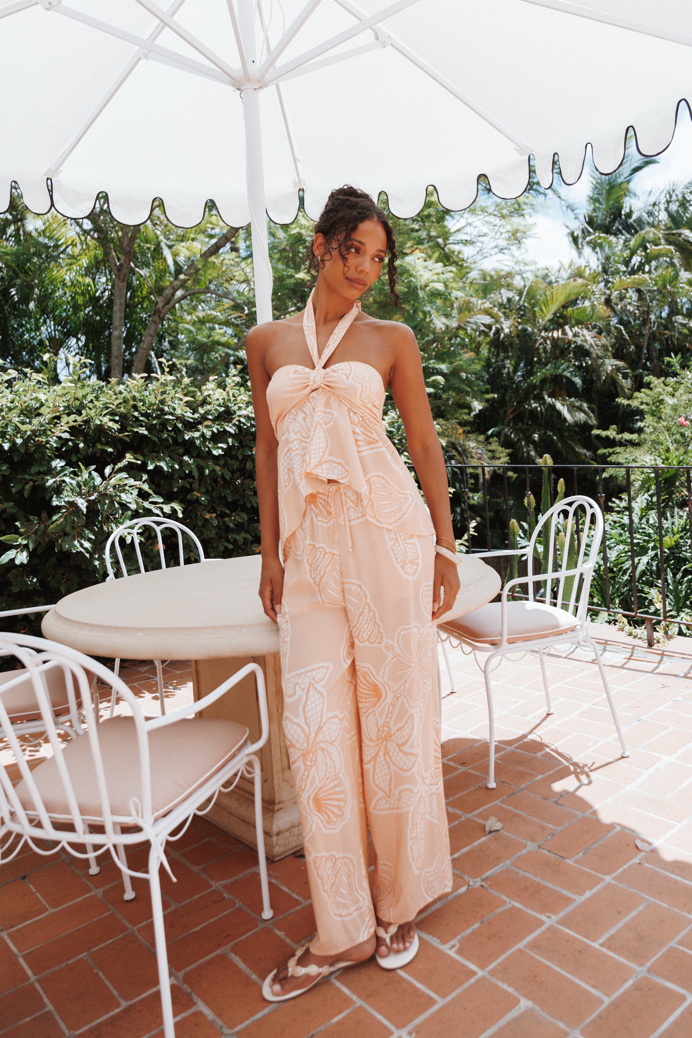 Petal and Pup USA BOTTOMS Lira Tie Waist Pant - Peach Floral