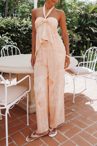 Petal and Pup USA BOTTOMS Lira Tie Waist Pant - Peach Floral