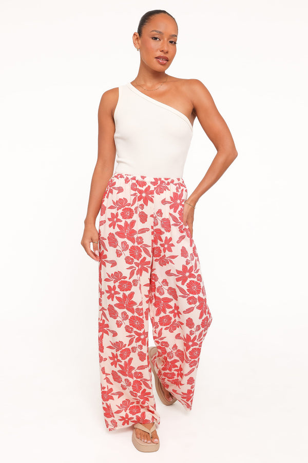 Petal and Pup USA BOTTOMS Lira Tie Waist Pant - Red Floral
