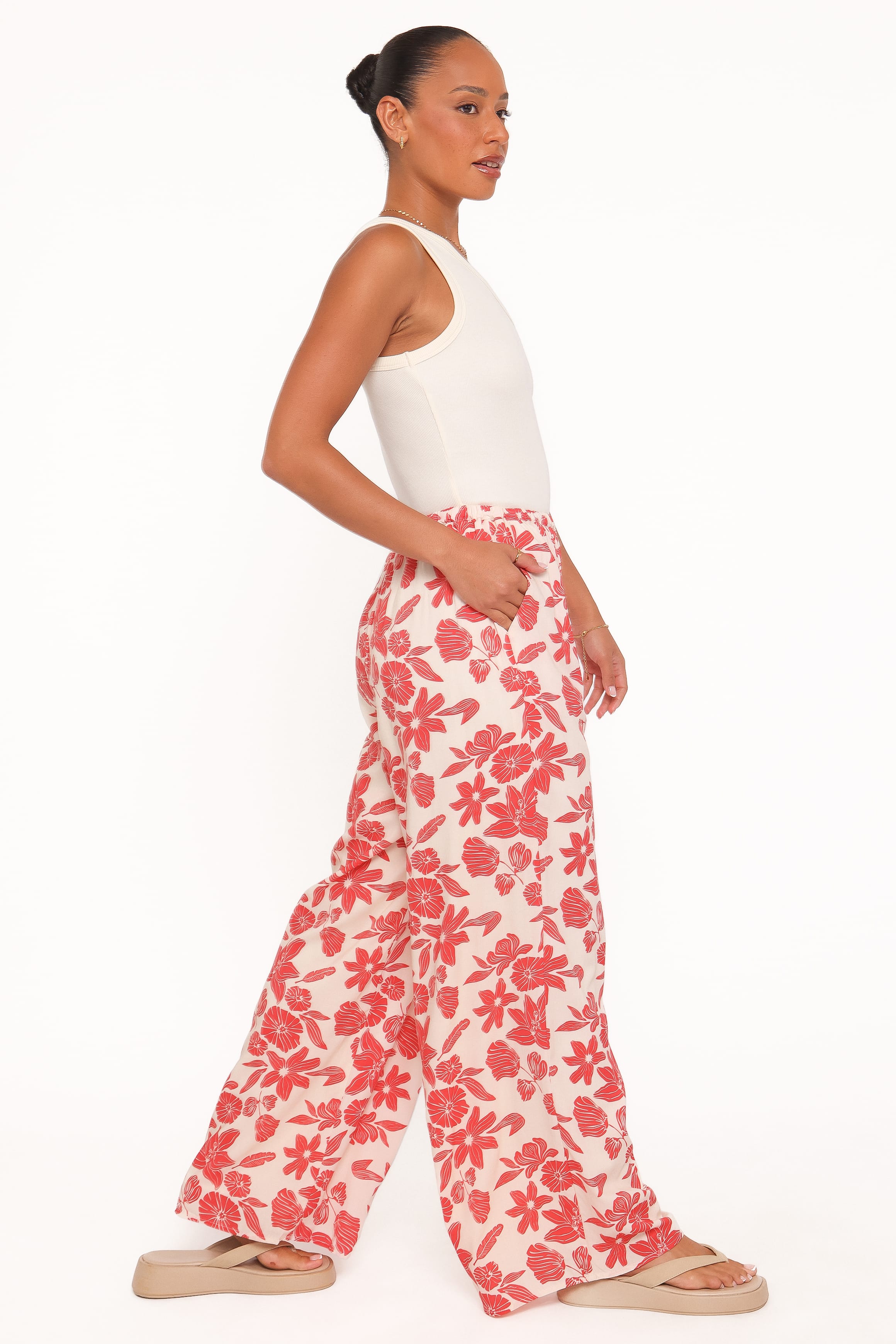Petal and Pup USA BOTTOMS Lira Tie Waist Pant - Red Floral